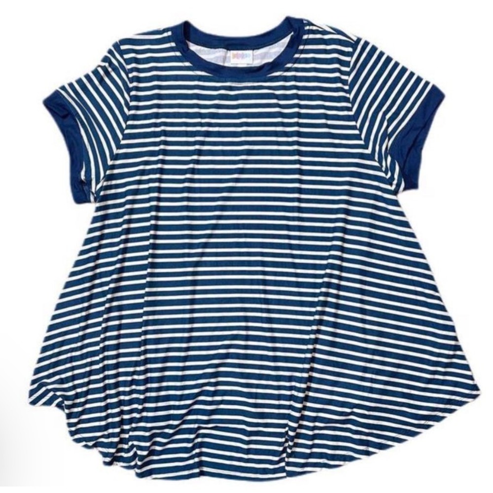 LuLaRoe Womens Top Size 2XL Erika Peacock Blue Stripes Swing Tunic XXL 2X NWT